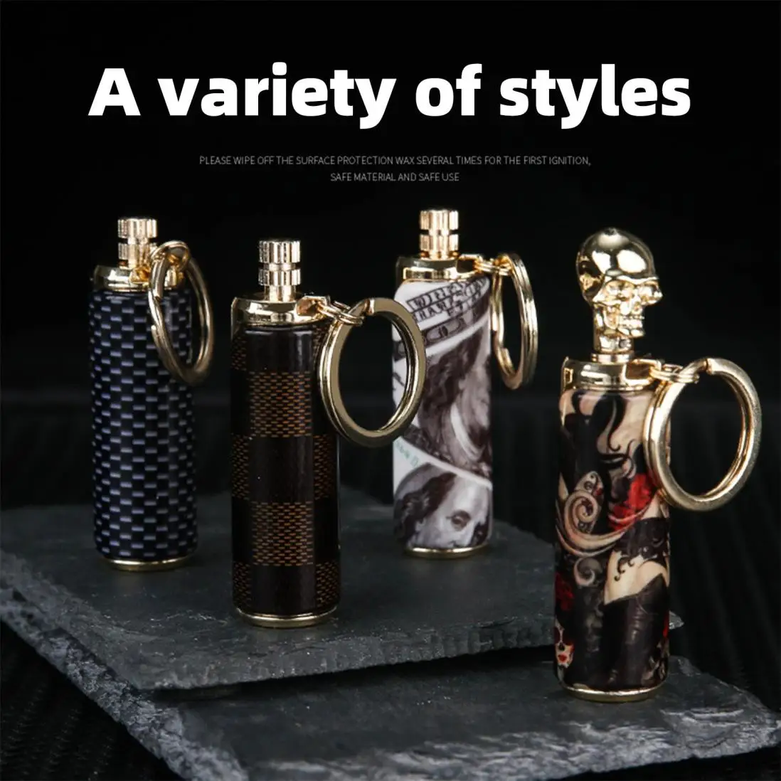 

4PCS Outdoor Fashion Permanent Striker Lighter Match Waterproof Portable Lighter Bottle Keychain With Cotton Core Containing