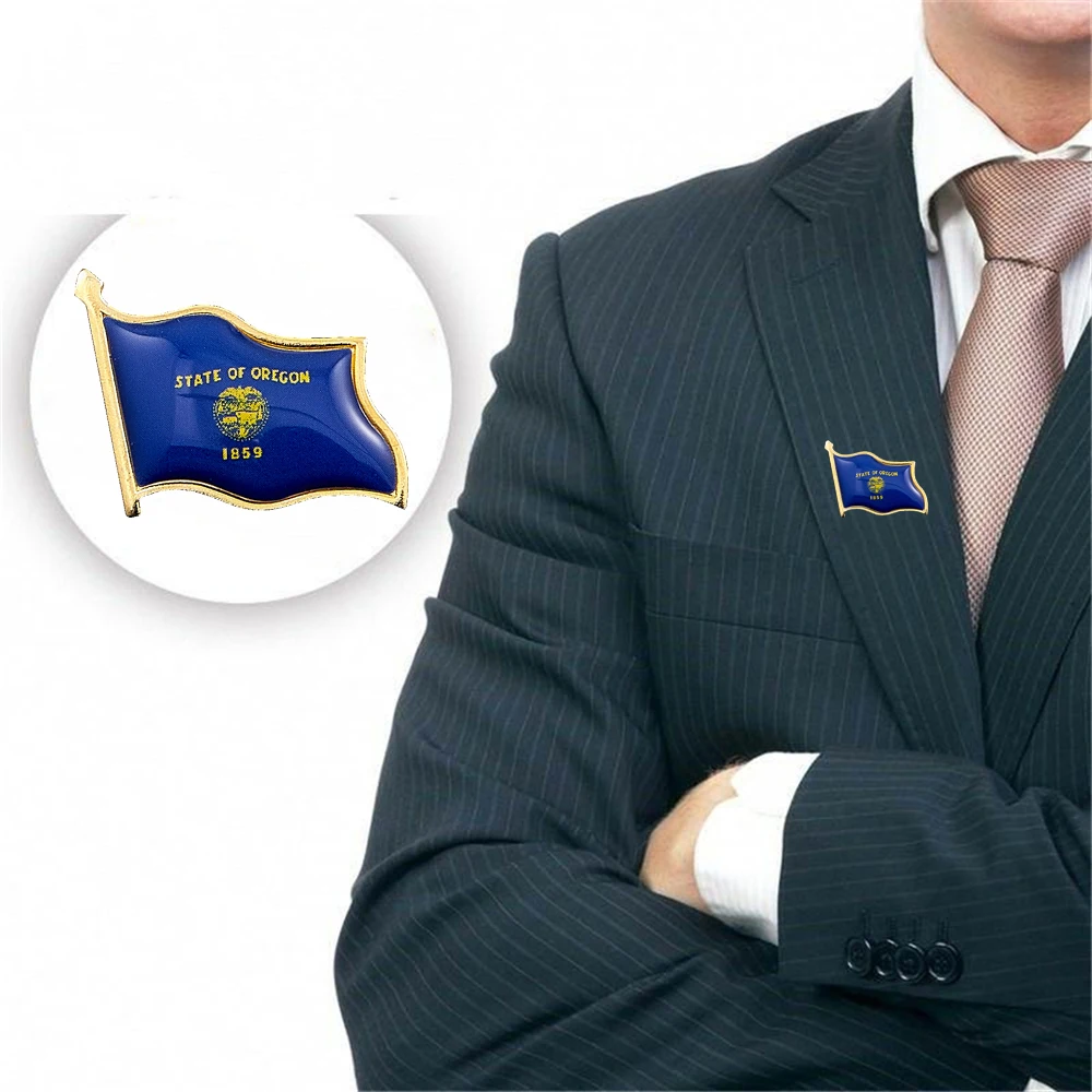 

10PCS USA Oregon State Enamel Metal Waving Flag Lapel Pin Badge Brooches American Gifts