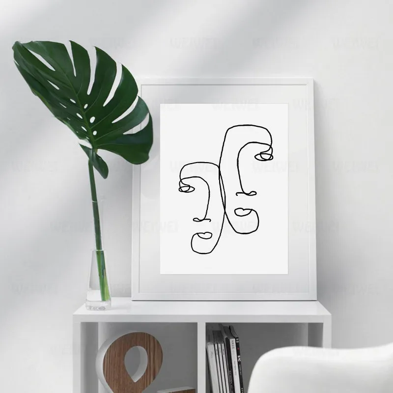 

Abstract One Line Couple Face Drawing Print Minimalist Romantic Couples Gifts Art Canvas Painting Bedroom Home Wall Art Decor