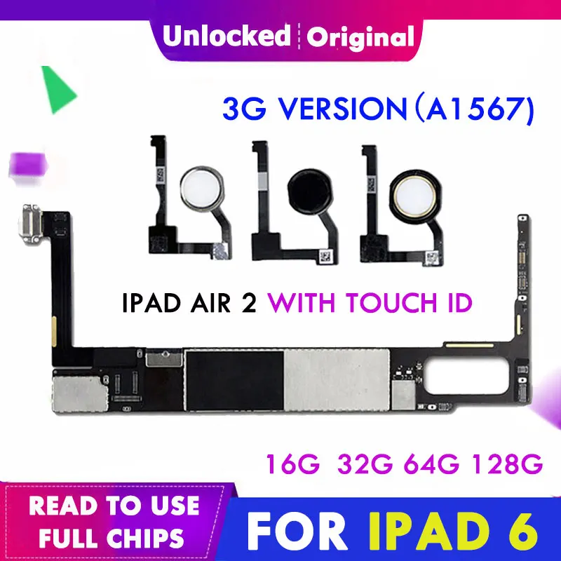 Материнская плата для iPad 6 Air 2 с Touch ID логическая A1567 материнская WLAN + сотовая