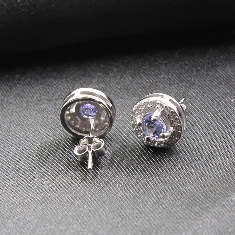 Promtion серебряные серьги гвоздики из танзанита 4 мм круглые натуральные 925 пробы