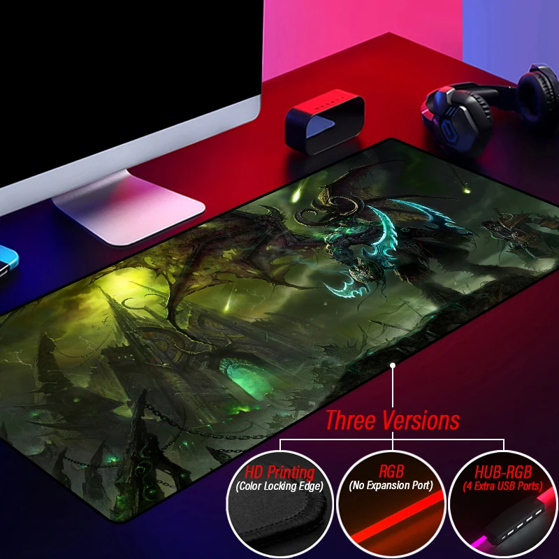 Коврик для мыши WOW HD с подсветкой RGB World of Warcraft хаб 4 портами USB светодиодный ковер