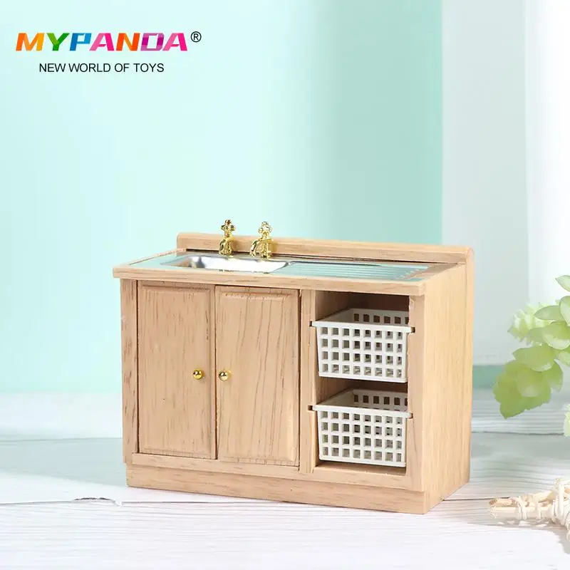 

1:12 Wooden Dollhouse Furniture Basin Sink Cupboard Cupboard Cabinet Simulation Furniture Toys
