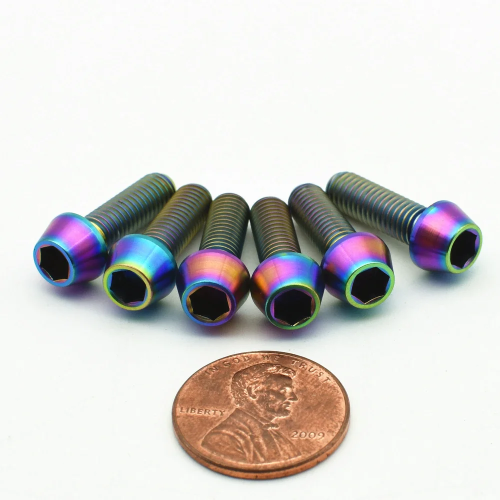 Titanium bolts M5 16 mm 18mm 20mm Ti Bolt Gold/ Multiple/ Ti color Hexagon Cone Head Cap titanium screws Ti fastener 6pcs
