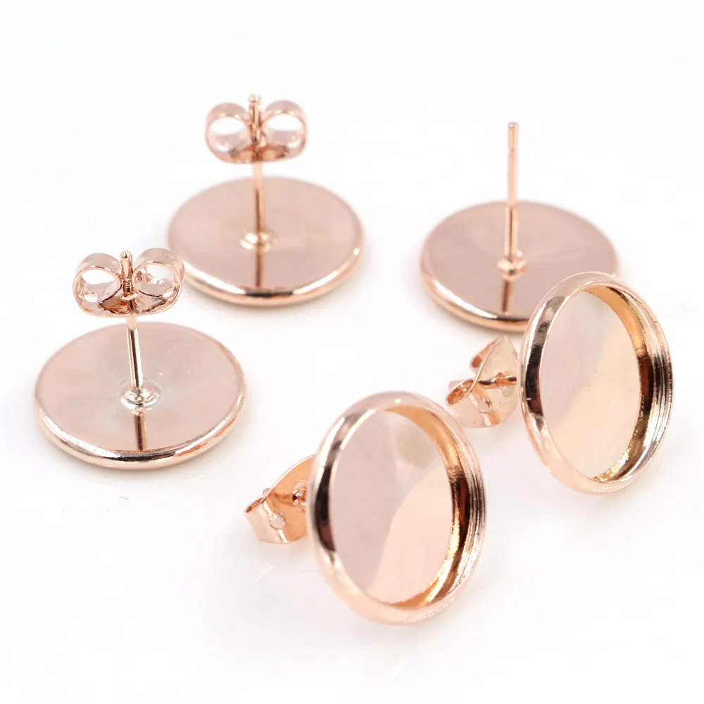 

12mm 10pcs Rose Gold Color Earring Studs,Earrings Blank/Base,Fit 12mm Glass Cabochons,Buttons;Earring Bezels (L4-13)