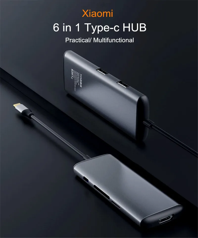 Xiaomi mijia Hagibis 6 в 1 type-c к HDMI USB 3,0 TF SD кардридер зарядка PD адаптер концентратор для iPhone мобильного телефона
