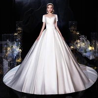 wedding dress lace o neck simple short sleeves pleat a line floor length luxurious white plus size wedding gowns for women g187