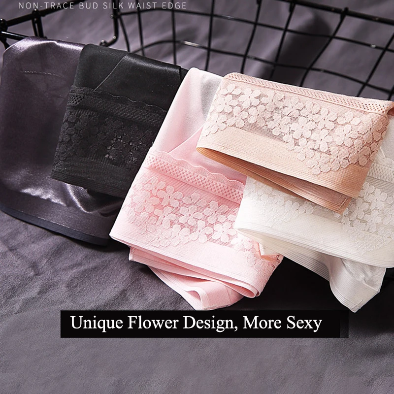Шелковые трусы бикини Ice сексуальные кружевные прозрачные трусики с вышитыми