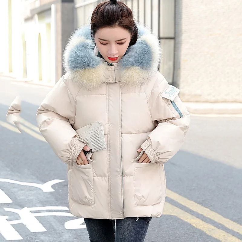 

Down Padded Jacket Women's Short Outerwear New Winter Pie Overcoming Female Korean Loose Embroidered Hooded Thick Parka Overcoat