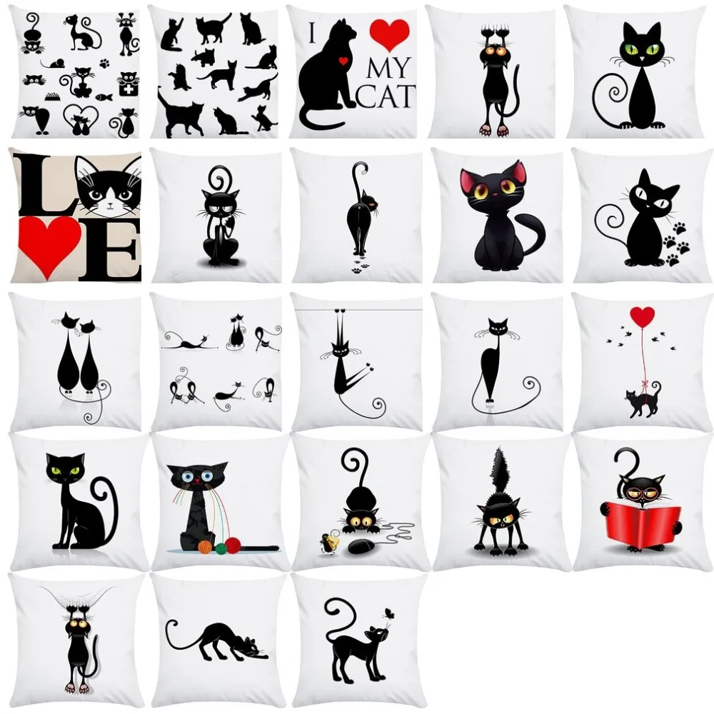 Подушка с мультяшным животным котом дизайн принтом сзади хлопок для дома офиса