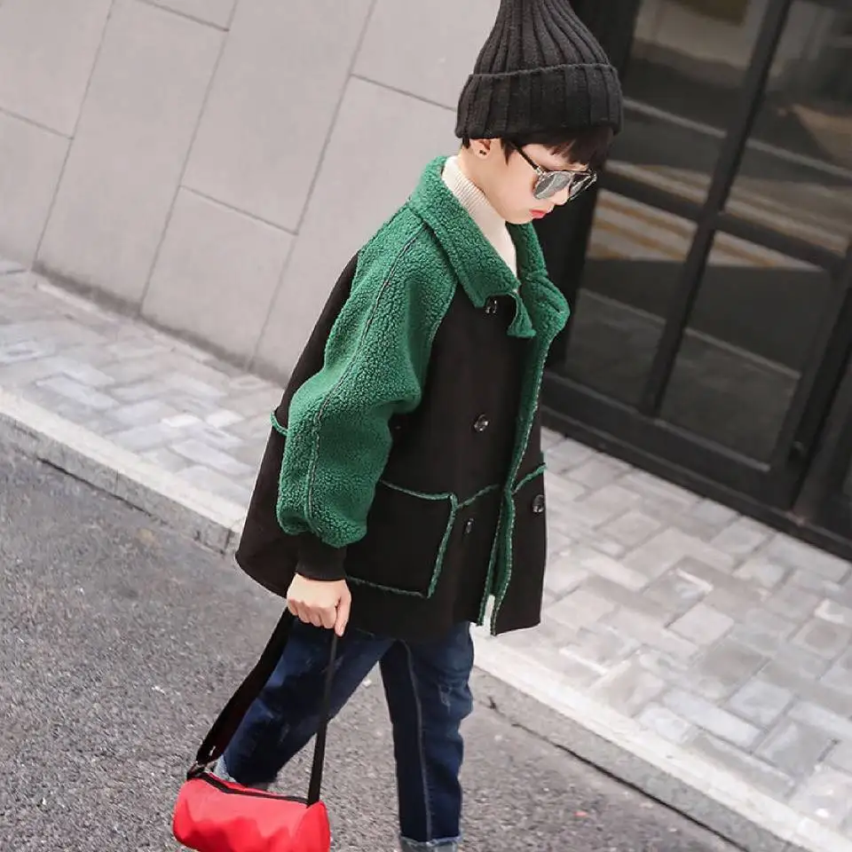 

New Children Baby Boys Clothing Autumn Winter Lamb Cashmere Coats Long Sleeve Jackets Outwear Warm Casual Turn-Down Outerwear