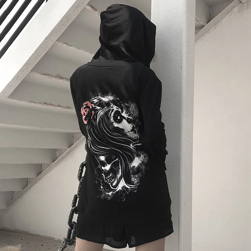 Хэллоуин готический Принт толстовки для женщин осень зима молния панк в стиле