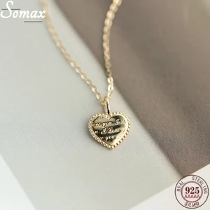 925 Sterling Silver I Love You Pendant Women Plating 14k Gold Shiny Heart Chain Necklace Temperament Fashion Jewelry Accessories