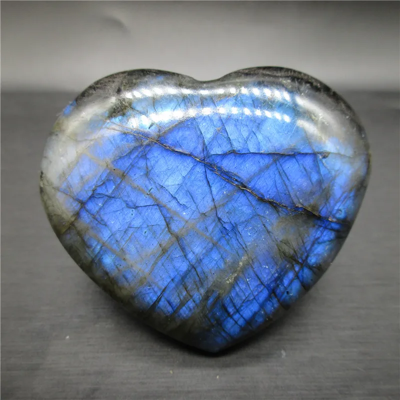 

Синий светильник натуральный Лабрадорит сердце камень искусственный лунный камень драгоценный камень Fengshui лечение рейки любовь подарок д...