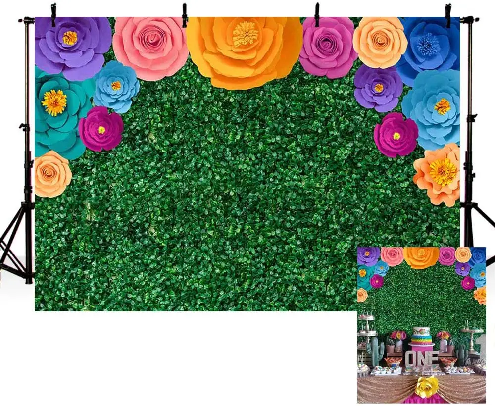 Enlarge Fiesta Theme Party Summer Green Leaves Greenery Photo Backdrop Cinco De Mayo Mexican Colorful Floral Festival Background