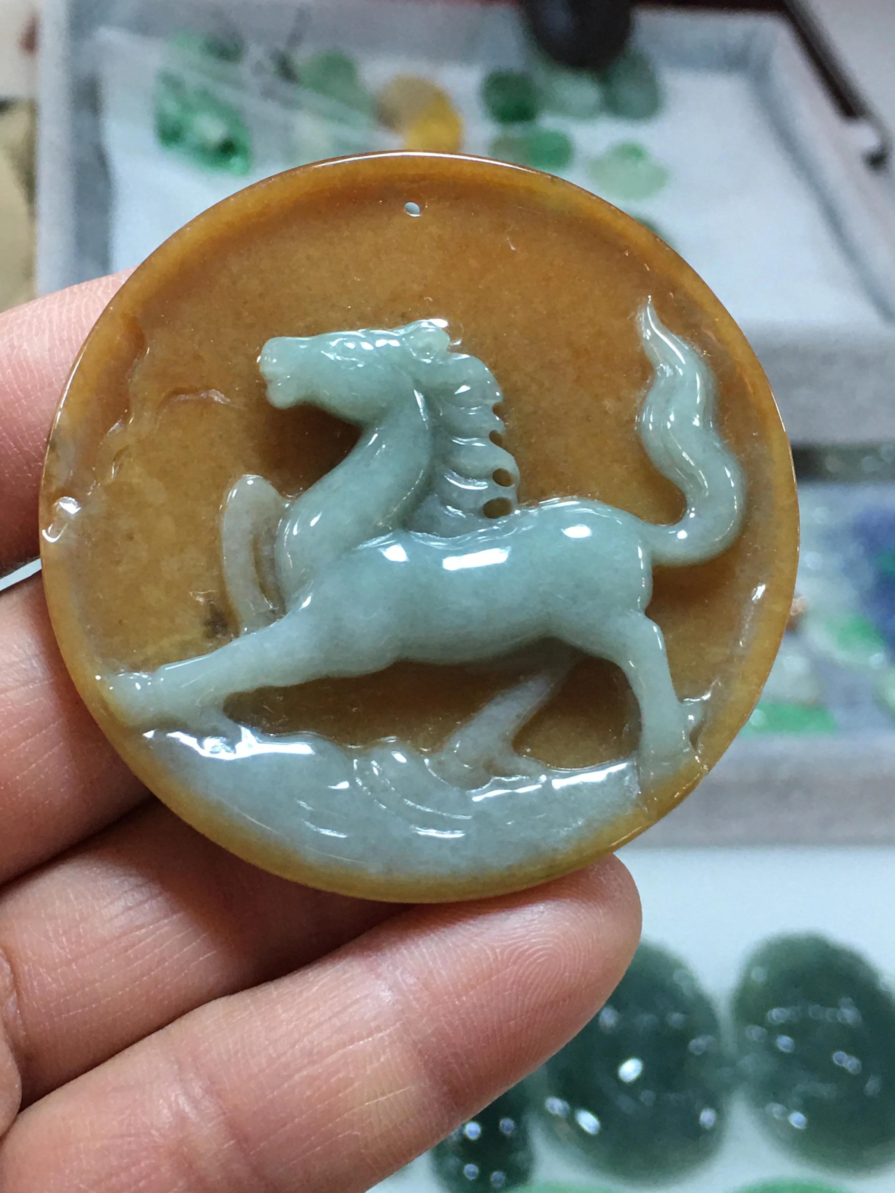 

Natural 7A Myanmar jade Handcarved horse yellow jade pendant jade necklace pendants jewelry jade necklaces