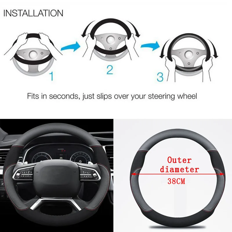 

Genuine Leather Car Steering Wheel Cover 15 Inch/38cm for MG 3 5 6 7 ZS HS GS EHS EZS GT EV RX5
