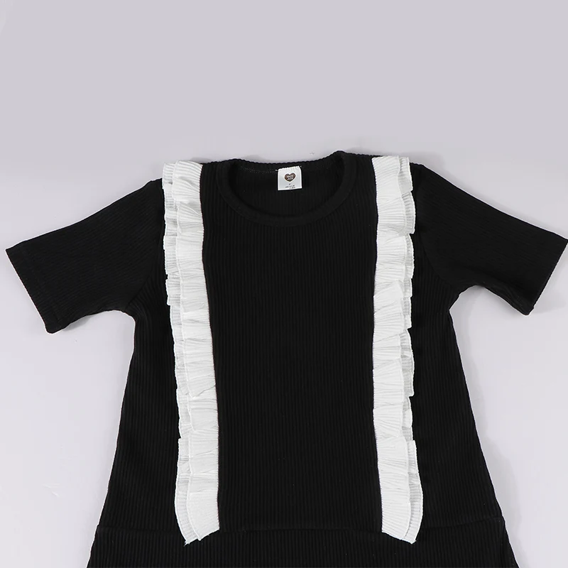 Girls max dress kids short/long sleeves ribbed summer and spring girl dresses clothing black ruffles kids long nightgown dresses