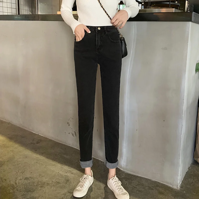 

Real Shot Korean Style Small High Waist Loose All-Match Straight