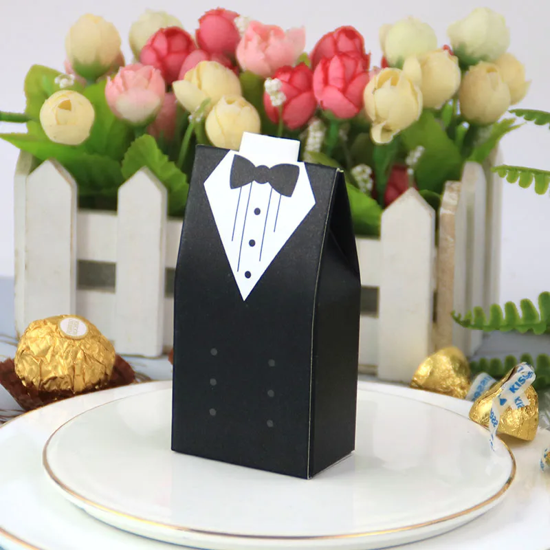 

50 шт. коробка конфет в европейском стиле для невесты и жениха двубортный костюм Свадебная коробка конфет Свадебные принадлежности банка CSV
