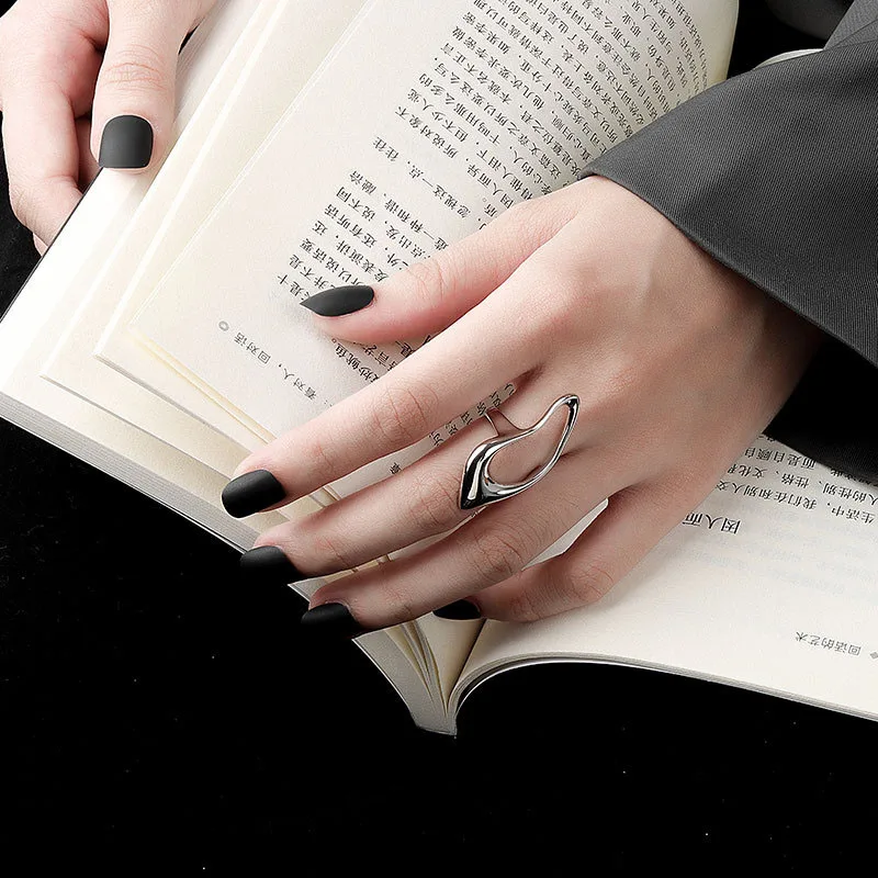

Silver Color Geometric Hollow Ring Female Fashion Smooth Exaggerated Exquisite Elegant Jewelry Accessories Gift