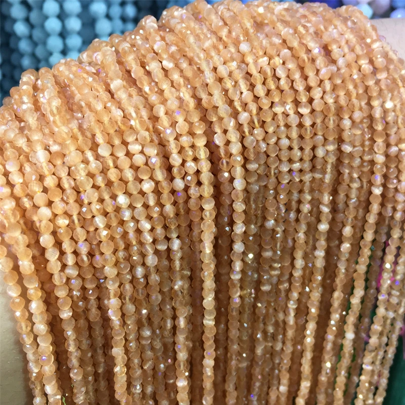 Оранжевый кошачий глаз граненый круглый натуральный камень бусины для