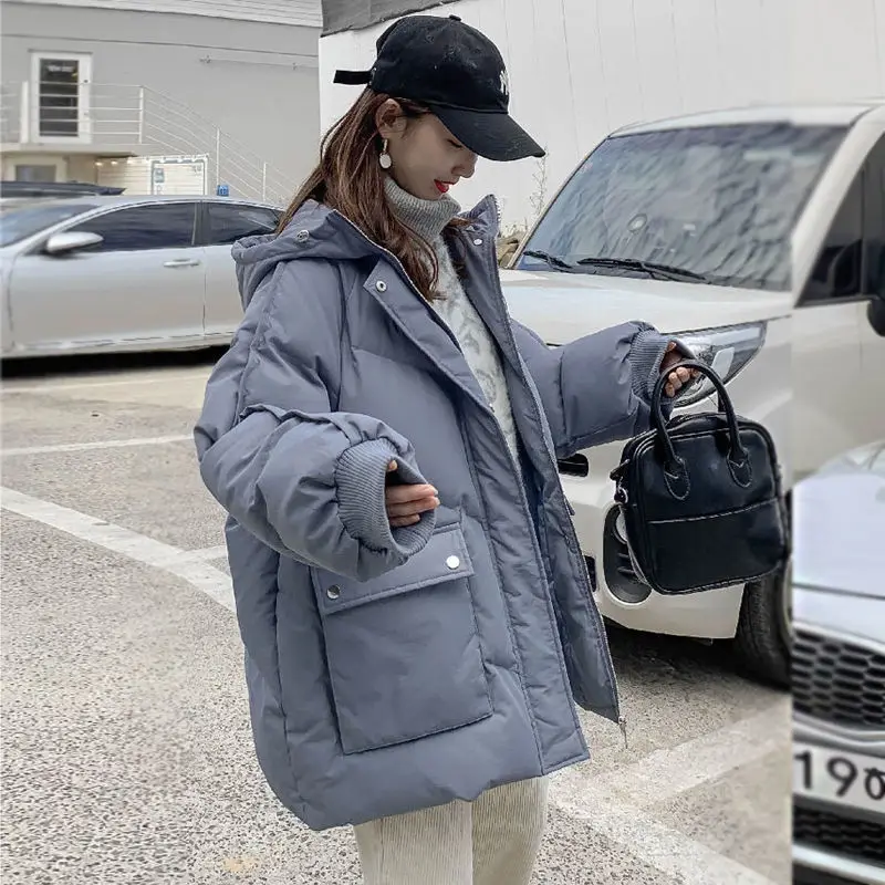

Свободная куртка-пуховик с капюшоном, модель 2021 года, женское теплое зимнее пальто оверсайз с капюшоном, Корейская женская утепленная корот...