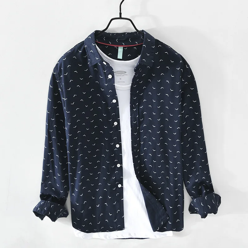 

Z144 Men Floral Shirt Cotton Japan Style Fresh Fashion College Youth Street Casual Handsome Button Long Sleeve Cardigan Tops