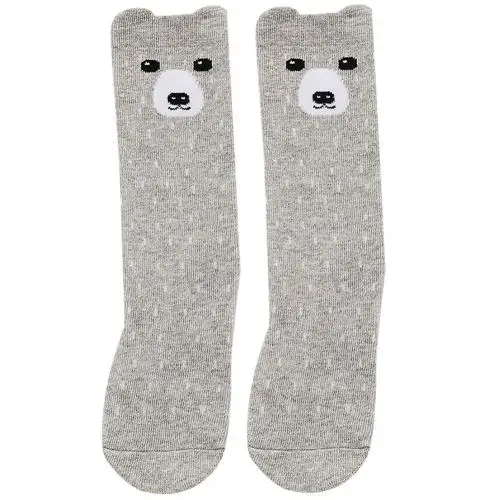 Grey Bear Милый Лиса уши, принт с животными, подходящее для детей обоих полов из мягкой дышащей ткани без пятки средней высоты с круглым носки для мальчиков и девочек, детские осенние зимние теплые мягкие милые носочки - Цвет: Grey Bear