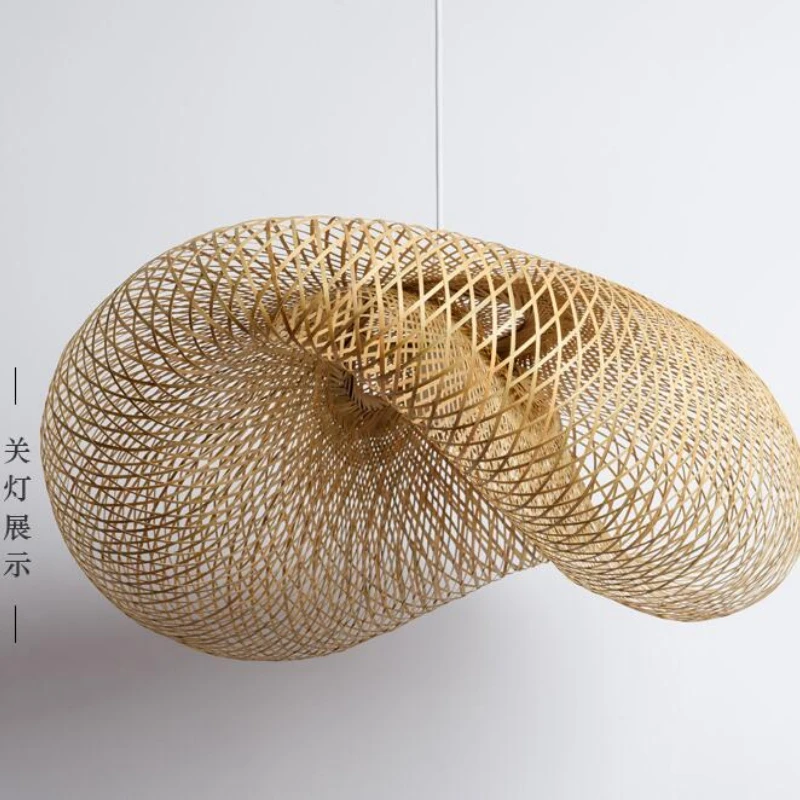 Бамбуковая плетеная Подвесная лампа из ротанга с волнистым абажуром винтажный
