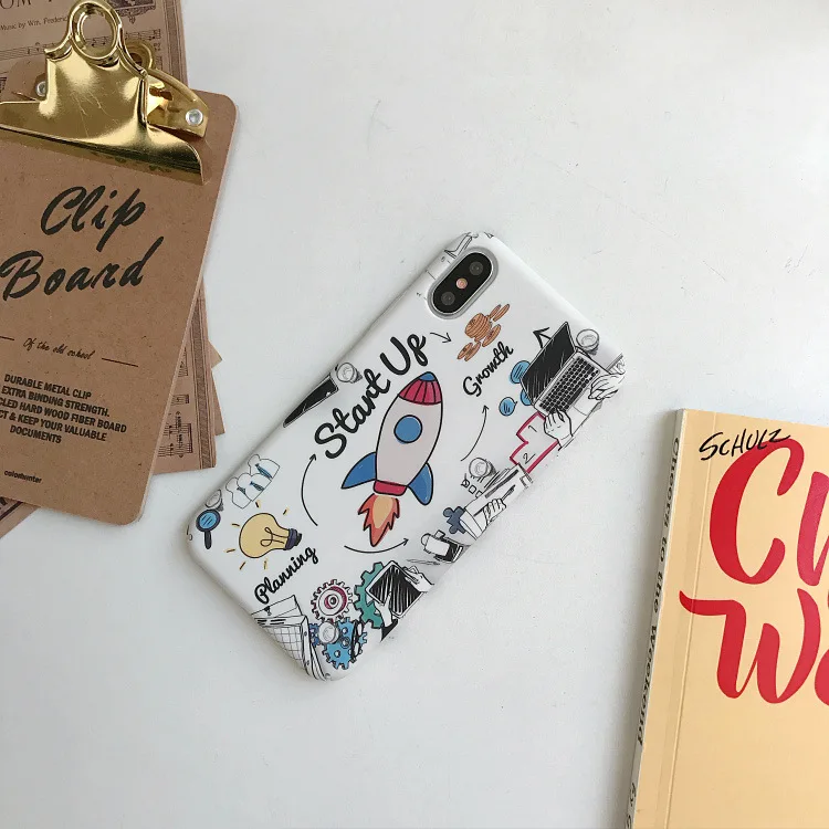 Funny Graffiti Rocket Pattern Phone Case For iPhone 11 Pro Max X Xs XR 6S 7 8 Puls Cases White Hard Plastic Matte Back Cover |