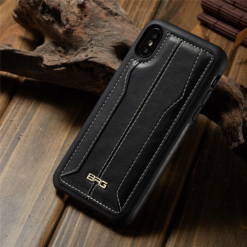 Luxury BRG Stripes Pu Leather Case Matte Cover For iPhone X Xs Max 5 5s se 6s 6 7 8 Plus Coque Ultra Thin |