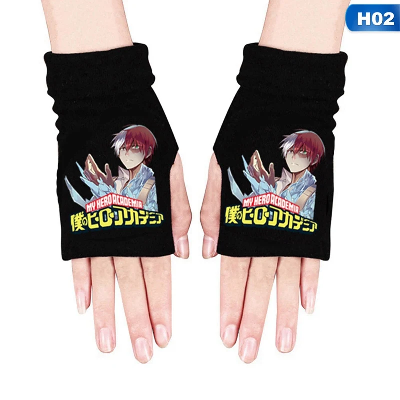 

Kimetsu No Yaiba Demon Slayer Nezuko Tanjirou Knitting Gloves Cotton Warm Half Finger Wrist Mitten Cosplay Accessory Gift Winter