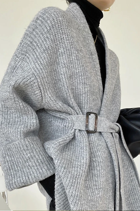 

Cassic Style SEXY korean Style V-neck Cardigan Jacket with Belt Loose comfortable female Coats