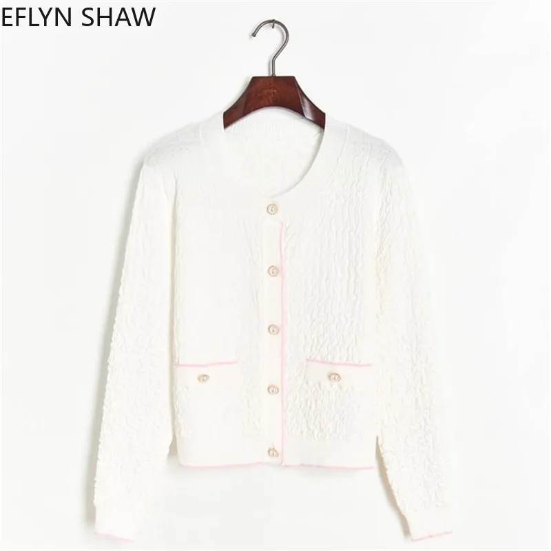 Женские свитера с жемчужной пряжкой вязаный кардиган круглым вырезом и длинным