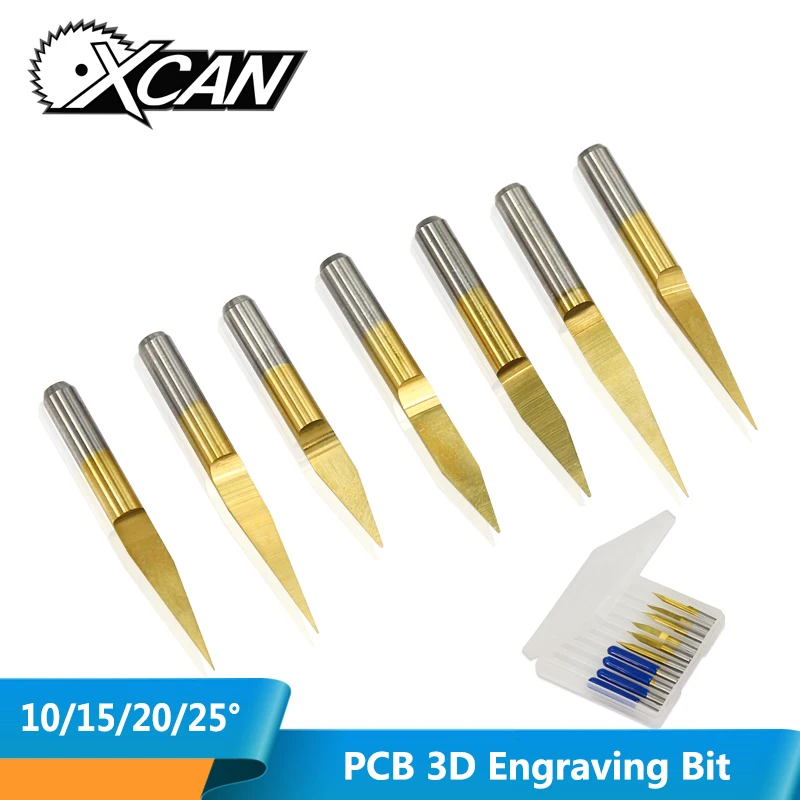 10 шт. 3,175 мм хвостовик 10/15/20/25 градусов карбида V Форма PCB 3D гравировочные биты фрезерный станок с ЧПУ резьба PCB фрезерный станок Инструменты