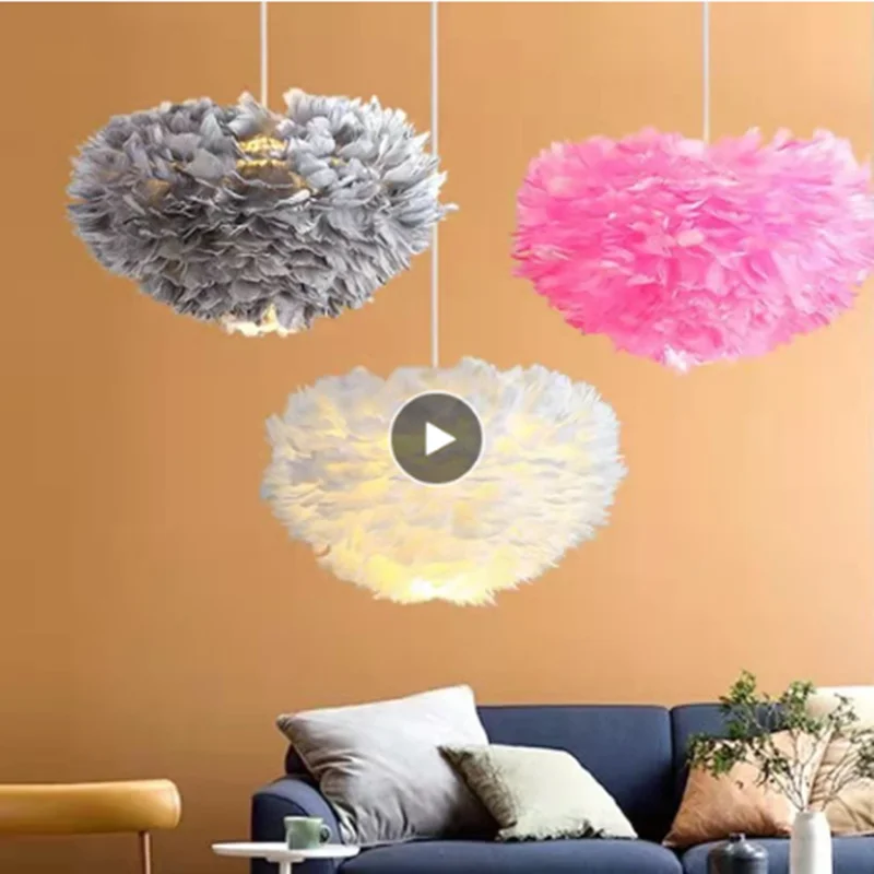 Feather lamp bedroom Pendant Lights girl for room pendant lights modern feather chandelier Lighting luminous lamp with feathers