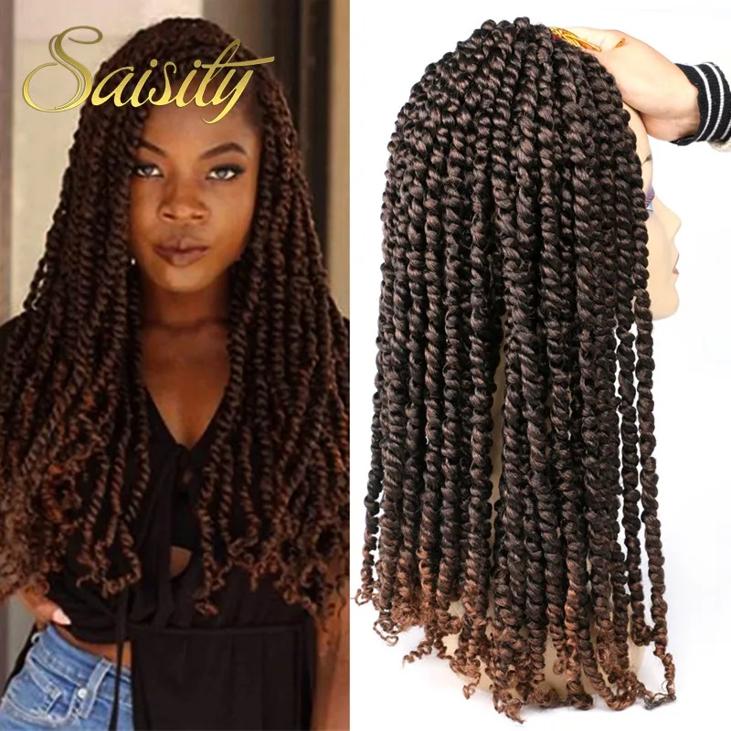 

Saisity Passion Twist Crochet Synthetic Hair Pre-looped Crochet Pre Twisted Hair Ombre Extensions Braiding Hair