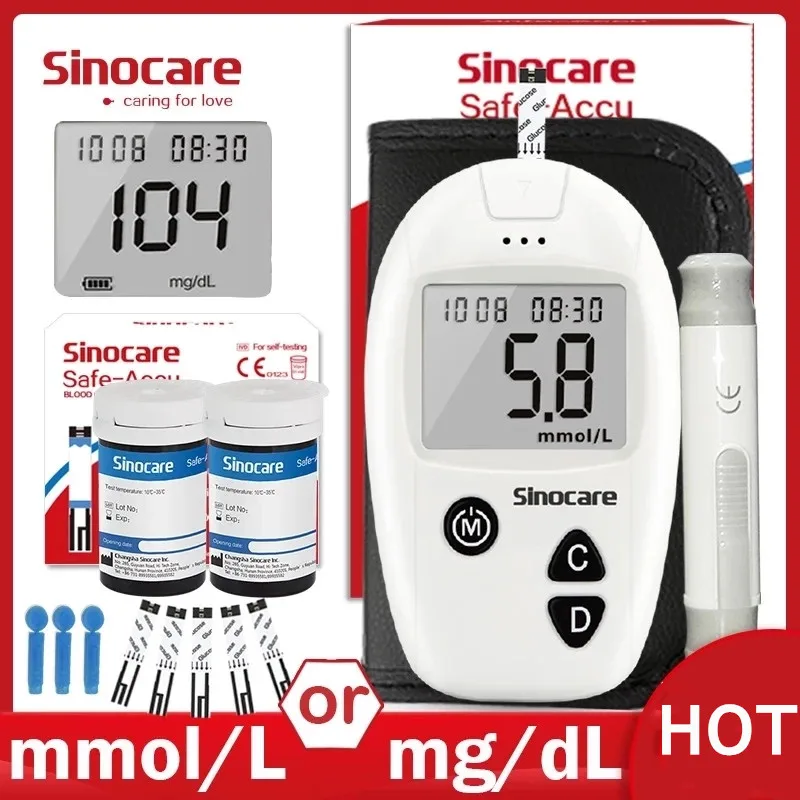 Глюкометр Sinocare Safe-Accu для измерения глюкозы в крови при диабете медицинский с 50/100
