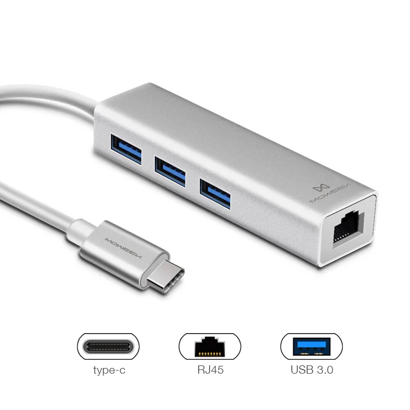 USB 3,0 концентратор type c для Ethernet сетевой адаптер 1000 Мбит/с RJ45 usb-c с 3 usb 3,0 портами usb разветвитель для MacBook Pro - Цвет: type c
