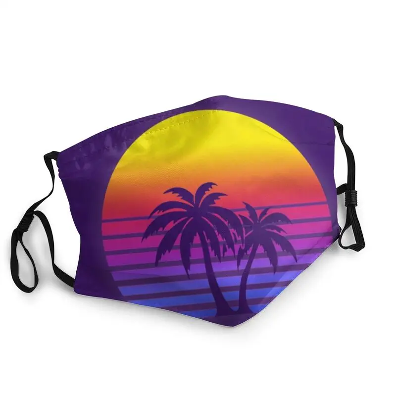 

Synthwave Sun Trees Reusable Face Mask Japanese 80s Aesthetic Retro Vaporwave Anti Dust Protection Cover Respirator Mouth-Muffle