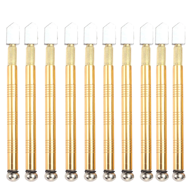 

10Pcs Golden Glass Cutter Set Pencil Steel Straight Head Glass Cutter Cutting Tool Used for Tiles Mirror Stained Glass