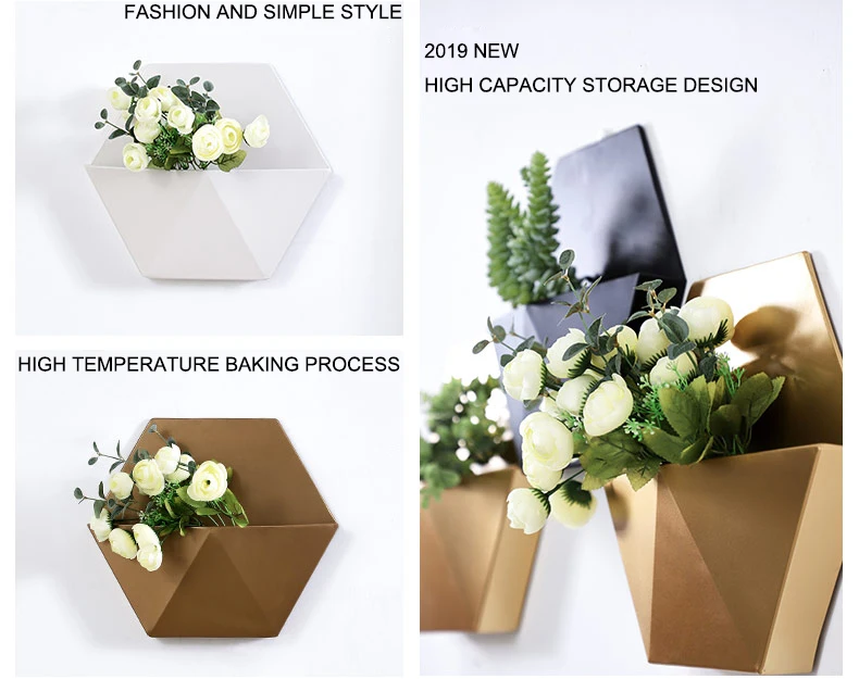 Nordic Metal Iron Wall Vase Indoor Hanging Flower Pot Succulent Plant Wall Planter Artificial Plant Flower Pot Home Decoration