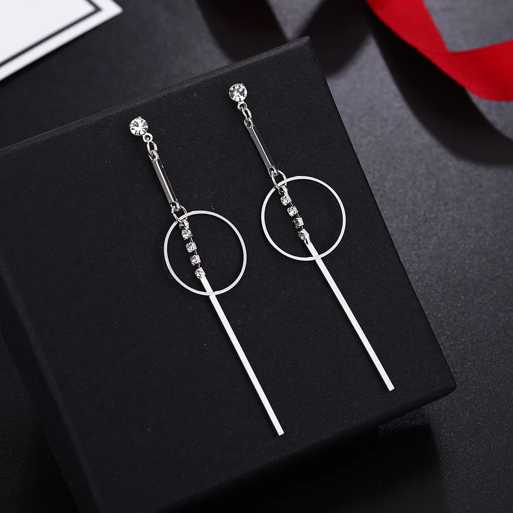 Новые Креативные Круглые Висячие длинные серьги HanCheng висячие со стразами для