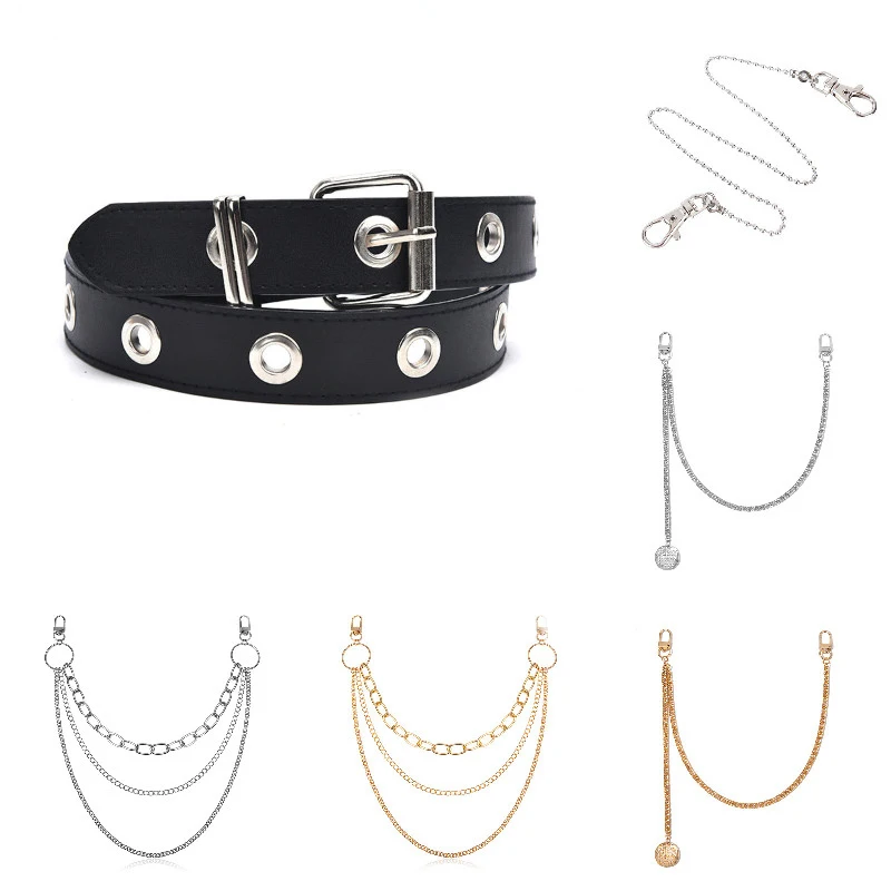 

1pc Women Punk Chain Fashion Belt Adjustable Single Row Hole Pin Buckle Waist Belt Jeans Casual Female Decorative Waistband