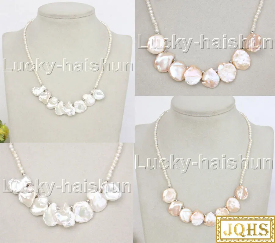 

JQHS Adjustable 16-18" white pink Kasumi pearls Beaded Strand knotted necklace 18KGP clasp j11835-3