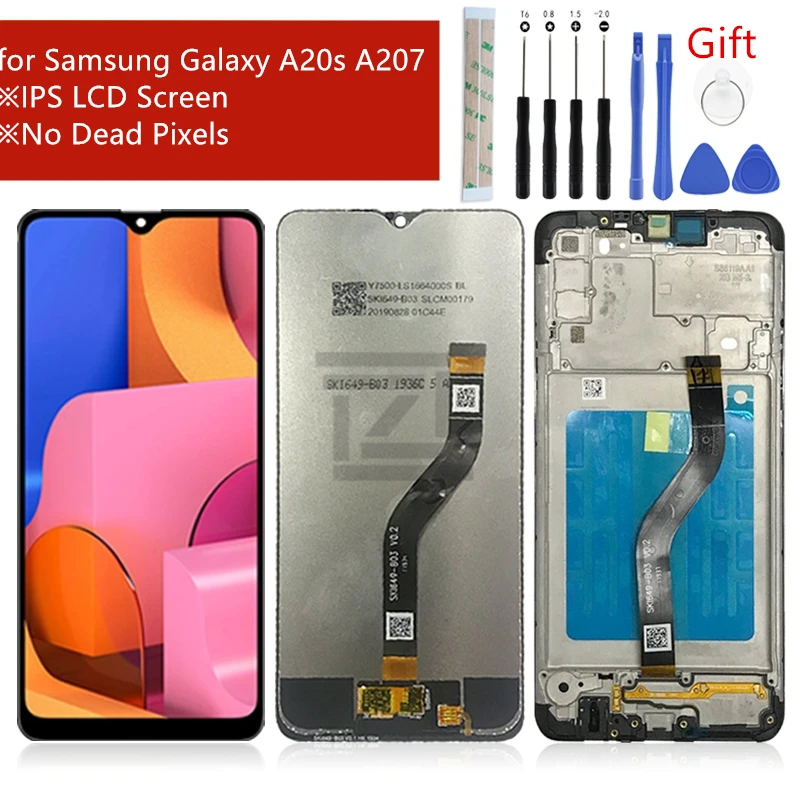 Для samsung Galaxy A20s lcd A207 кодирующий преобразователь сенсорного экрана в сборе+ рамка SM-A207F/DS A207U