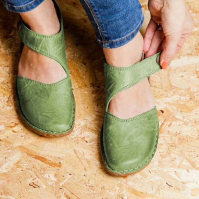 Сандалии женские из мягкого пу кожи босоножки на плоской подошве винтажная