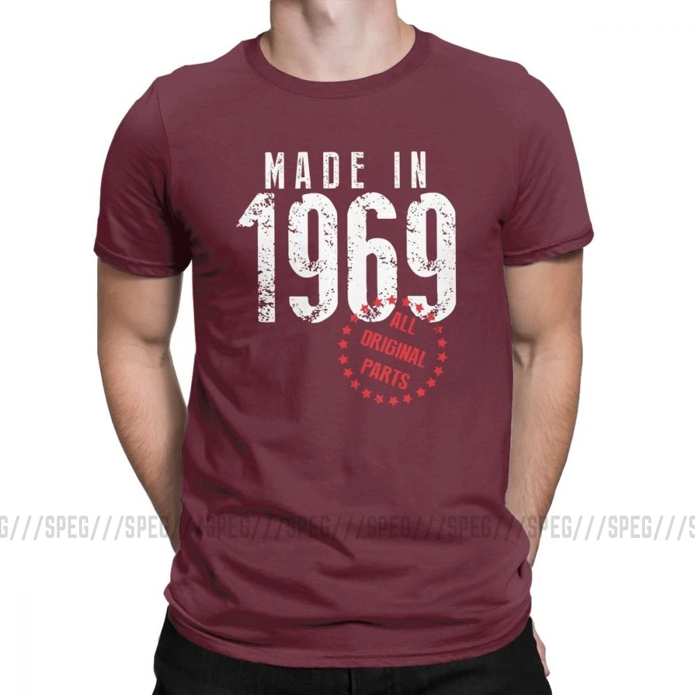 Burgundy Мужская футболка, сделано в 1969, все оригинальные детали, винтажные футболки с короткими рукавами на 50-й день рождения, одежда с круглым вырезом, хлопковые футболки, новое поступление - Цвет: Burgundy