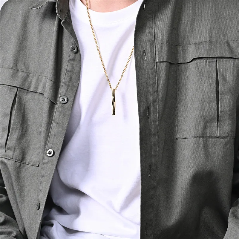 

Fashion Men Necklace Hip Hop Rock Spiral Straight Pendant Stainless Steel Long Chain Luxury Couple Exquisite Gift Jewelry